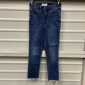 Madewell 10" Roadtripper High Rise Skinny Raw Hem Jeans Dark Wash Size 23